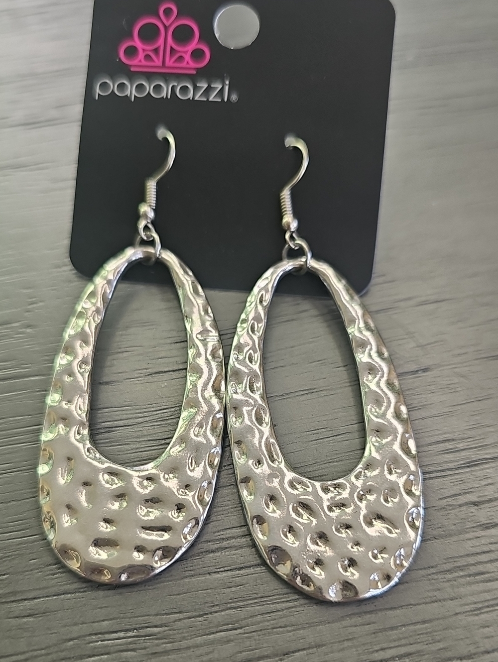 Paparazzi Silver Textured Open Teardrop Earrings